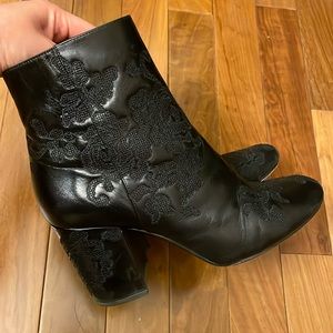 Michael Kors Genuine Leather Embroidered Bootie with Block Heel